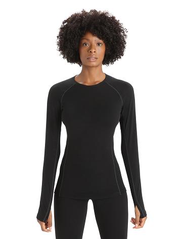 Dámské Base Layers Icebreaker BodyfitZone™ Merino 150 Zone Long Sleeve Crewe Thermal Top Černé | CZ 1060CTVE